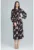 Rochie lunga M600 – florala – neagra – din poliester – cu maneci lungi –