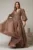 Rochie lunga bej de seara din tull cu corset cu strassuri aplicate