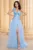 Rochie lunga bleu Palmira cu fusta din tulle si bust brodat