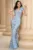 Rochie lunga bleu ciel sirena Alejandra cu glitter si flori decorative