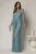 Rochie lunga bleu de seara din dantela cu crepeu pe fusta