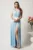 Rochie lunga bleu din tafta cu flori la bust- Ella Collection Madison