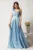 Rochie lunga bleu din tafta in clos cu strasuri la bust- Moze