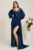 Rochie lunga bleumarin din lycra cu strasuri la bust