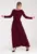 Rochie lunga bordeaux – cu maneci lungi – talie elastica – poliester