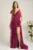 Rochie lunga de ocazie din lurex magenta cu aplicatie lasata pe umar