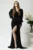 Rochie lunga de ocazie din lycra neagra cu tull si strasuri in talie