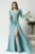 Rochie lunga de ocazie din lycra verde mint cu tull si strasuri in talie