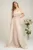 Rochie lunga de ocazie din organza bej cu umerii goi