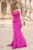 Rochie lunga de ocazie din triplu voal magenta cu margele la bust