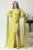 Rochie lunga de ocazie din voal verde lime cu maneci ample
