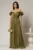 Rochie lunga de ocazie olive din voal peliculizat cu aplicatii florale 3D