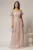 Rochie lunga de ocazie roz prafuit din voal peliculizat cu aplicatii florale 3D
