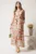 Rochie lunga de zi ivory cu flori corai din in cu croi drept si cordon in talie