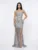 Rochie lunga din broderie gri cu slit pe picior si bust tip corset