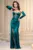 Rochie lunga eleganta de seara Arriana verde cu pietre pretioase