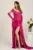 Rochie lunga eleganta din lycra fucsia cu strasuri la decolteu si maneci detasabile