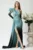 Rochie lunga eleganta din lycra verde mint in degradee cu fronseuri si decupaje