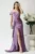 Rochie lunga eleganta din satin lila cu froseu pe talie si volan pe fusta