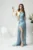 Rochie lunga eleganta din voal bleu cu alb si strasuri in talie