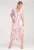 Rochie lunga imprimeu floral – roz – alb – cu volan – poliester –