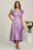 Rochie lunga lila din tafta subtire in clos cu volanase la bust- LaDonna