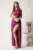 Rochie lunga mov din satin cu floare pe umar si fusta petrecuta- Moze