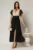 Rochie lunga neagra cu auriu de ocazie cu broderie la bust si detaliu in talie