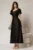 Rochie lunga neagra de ocazie cu decolteu adanc si maneci scurte evazate