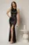 Rochie lunga neagra de seara cu croi mulat si aplicatii de perle