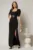Rochie lunga neagra de seara cu decolteu patrat si maneci scurte