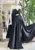 Rochie lunga neagra din tafta cu accesoriu pretios la talie