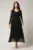 Rochie lunga neagra din voal creponat in clos cu maneci despicate