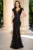Rochie lunga neagra sirena Alejandra cu glitter si flori decorative
