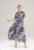 Rochie lunga poliester – bleumarin – cu flori –