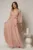 Rochie lunga roz cu glitter cu decolteu petrecut si cordon in talie