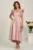 Rochie lunga roz din tafta subtire in clos cu volanase la bust- LaDonna