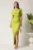 Rochie lunga verde crud din stofa cu fronseu si crapatura pe fusta