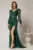 Rochie lunga verde de seara din dantela cu aplicatii pe talie