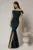 Rochie lunga verde de seara din lycra cu sclipici si design atipic