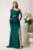 Rochie lunga verde din lycra cu strasuri si fronseu pe talie