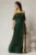 Rochie lunga verde intens de ocazie din voal peliculizat cu bust tip corset