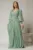 Rochie lunga verde menta de seara din tull cu corset cu strassuri aplicate