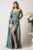 Rochie lunga verde mint din voal satinat cu strasuri pe bust si talie