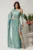 Rochie lunga verde mint mulata din lycra cu fir lurex si strasuri in talie