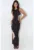 Rochie maxi –  bodycon – imprimeu floral – negru – tul