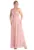 Rochie maxi de seara – volane – roz – poliester/elastan –