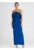 Rochie maxi eleganta – volane duble – albastru – elastan – poliester – viscoza