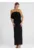 Rochie maxi  eleganta – volane duble – negru – elastan – poliester – viscoza