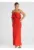 Rochie maxi  eleganta – volane duble – rosu – elastan – poliester – viscoza
